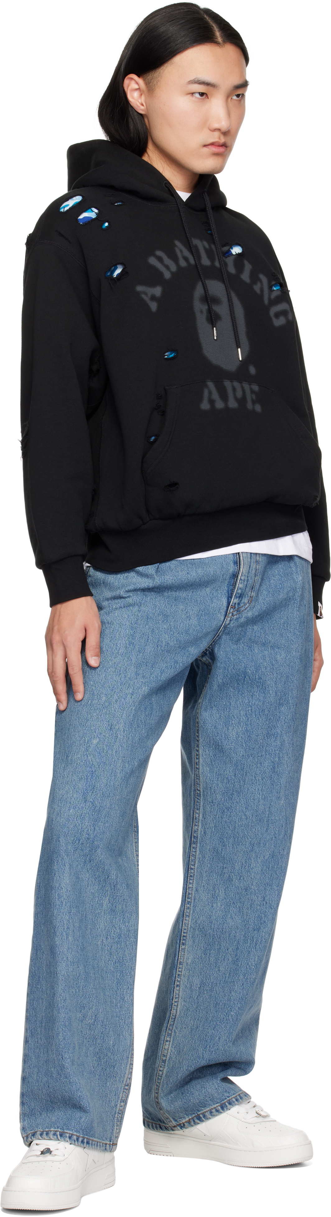 BAPE Black Destroyed College Hoodie