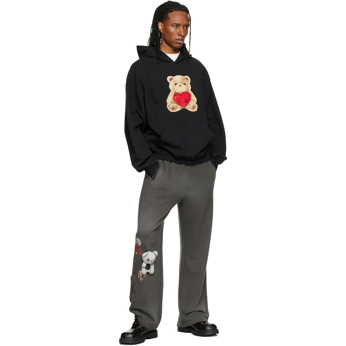 We11done Gray Washed Doodle Teddy Sweatpants