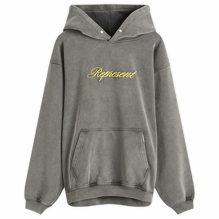Photo: Represent Men's Script Logo Hoodie in Vintage Grey