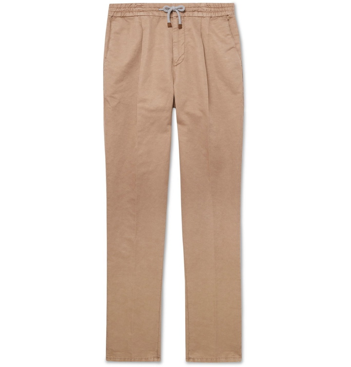 Photo: Brunello Cucinelli - Slim-Fit Pleated Cotton and Linen-Blend Drawstring Trousers - Unknown
