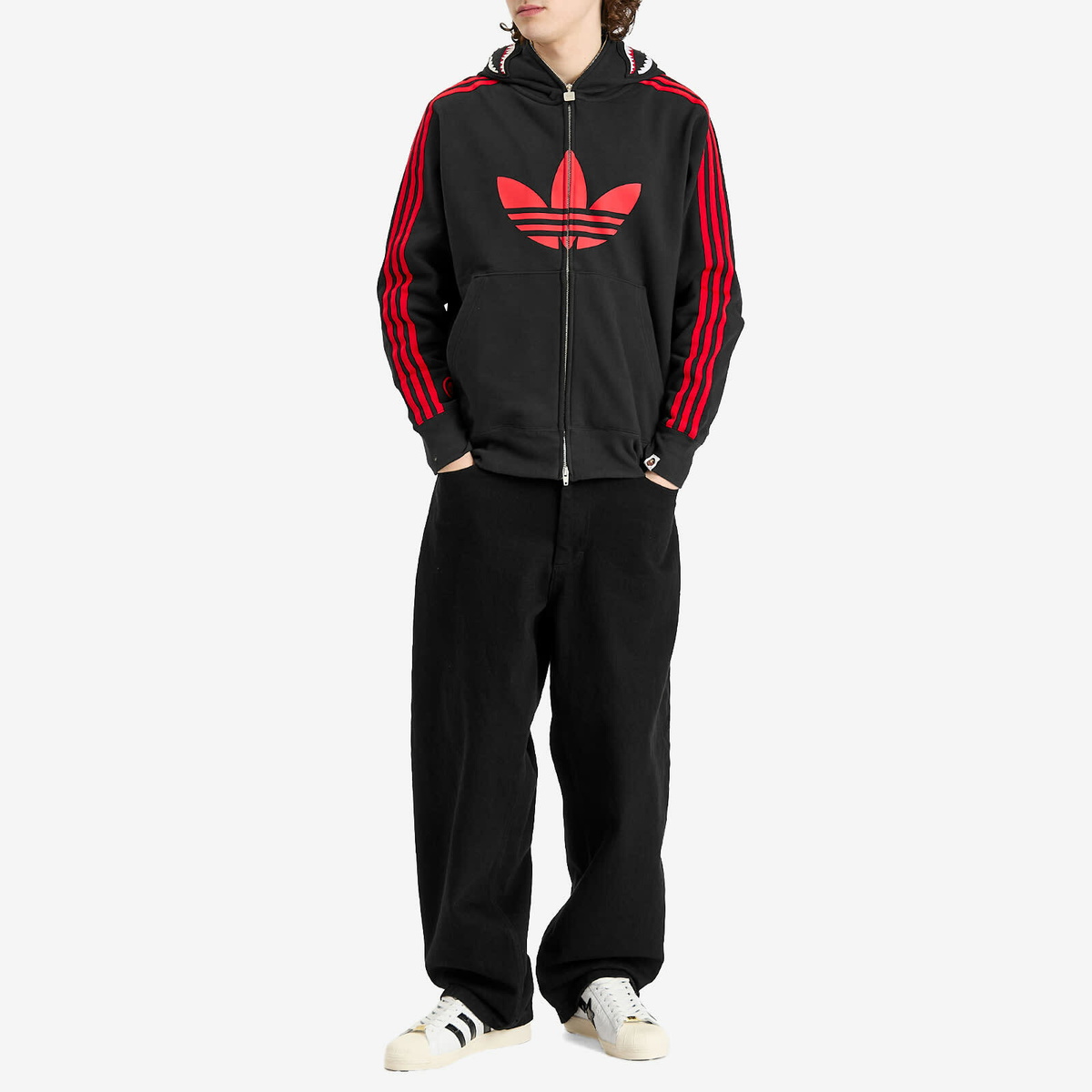 パーカー・フーディ Bape x adidas SB Shark Hoodie Black BAPE x adidas Shark Fleece Full Zip Hoodie Black Men's