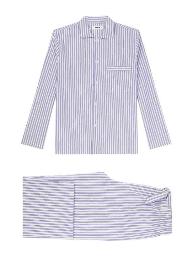 Photo: TEKLA - Striped Organic Cotton-Poplin Pyjamas - Gray
