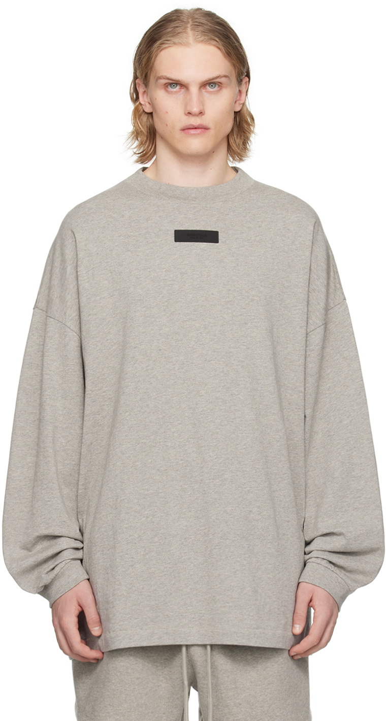 Fear of God ESSENTIALS Gray Crewneck Long Sleeve T-Shirt Fear Of God ...