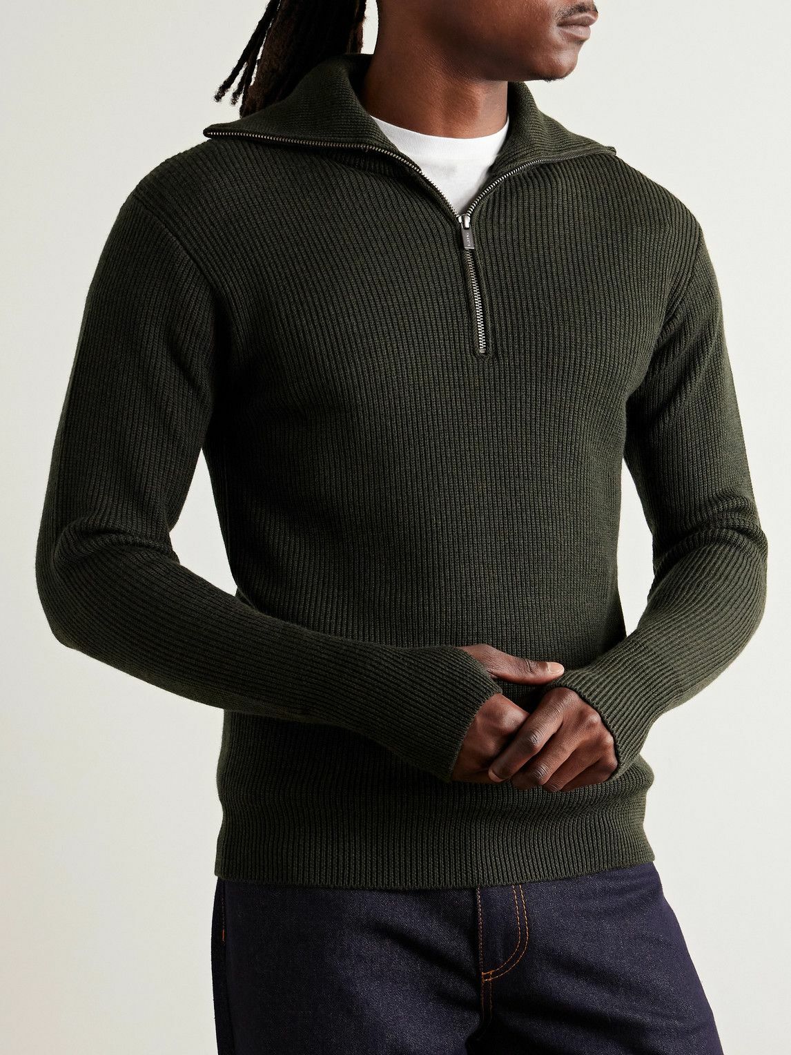 Barena - Ribbed Wool Half-Zip Sweater - Green
