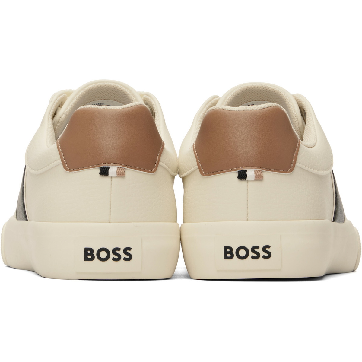 BOSS Off-White Plain & Grained Faux-Leather Sneakers