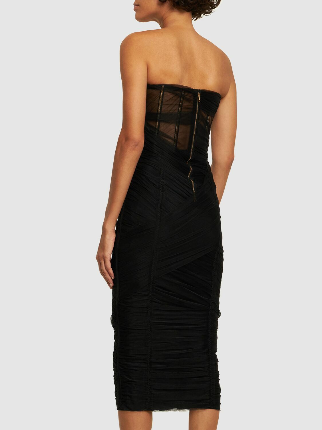 DOLCE & GABBANA - Draped Tulle Strapless Midi Corset Dress
