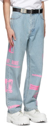 We11done Blue Neon Logo Jeans