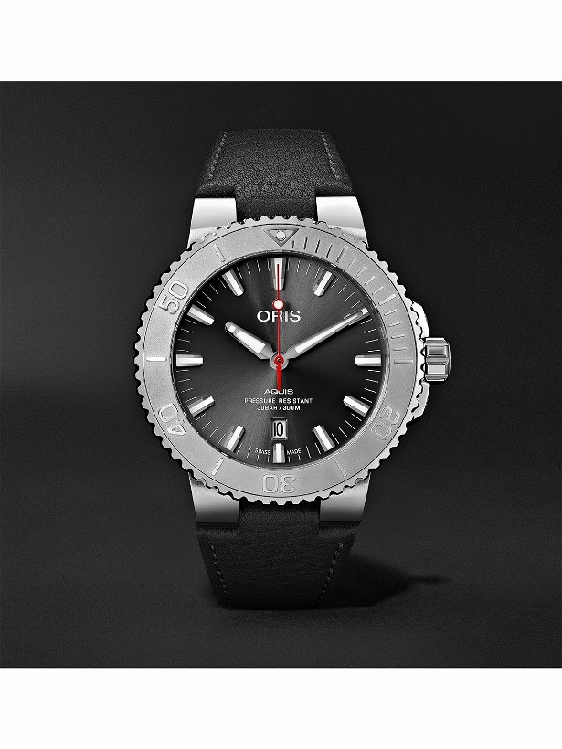 Photo: Oris - Aquis Date Relief Automatic 43.5mm Stainless Steel and Leather Watch, Ref. No. 01 733 7730 4153-07 5 24 11EB
