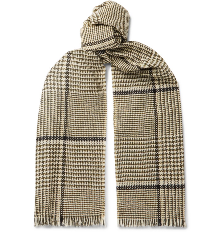 Photo: Mr P. - Fringed Prince of Wales Checked Wool and Cashmere-Blend Scarf - Green