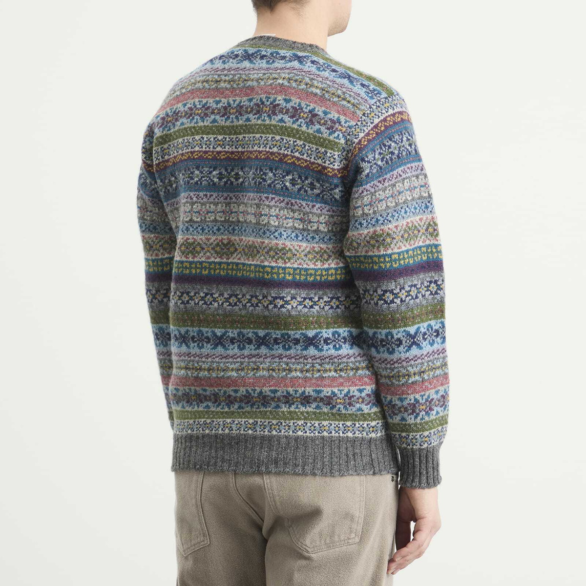 Jamieson's of Shetland Men's Jamiesons of Shetland Fair Isle Crew Knit in Grey/Blue/Green