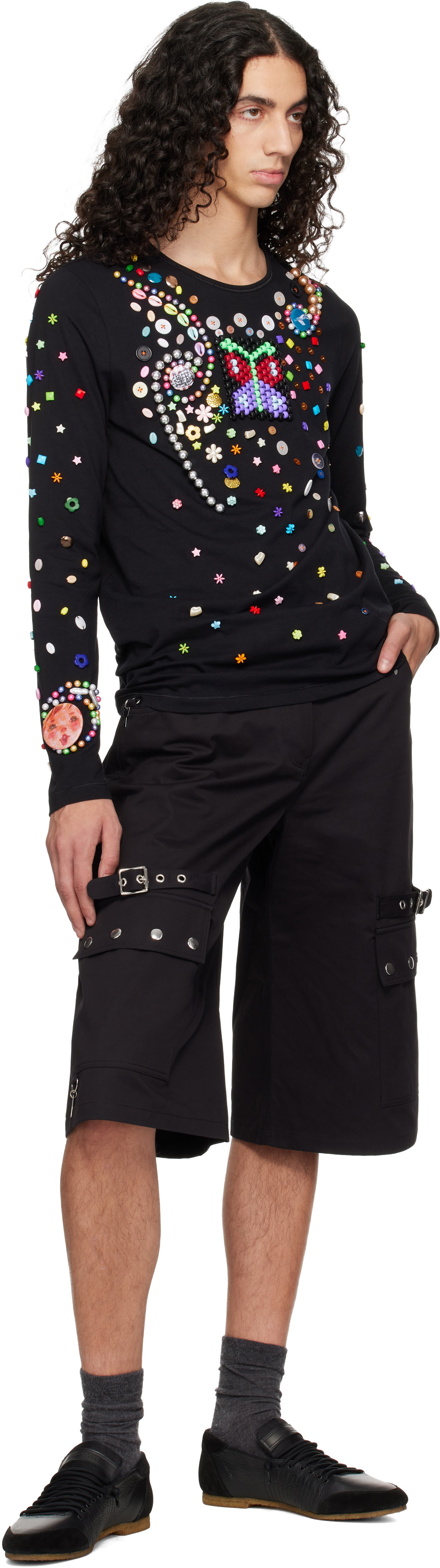 Chopova Lowena Black Night Defunct Beaded Jersey T-shirt