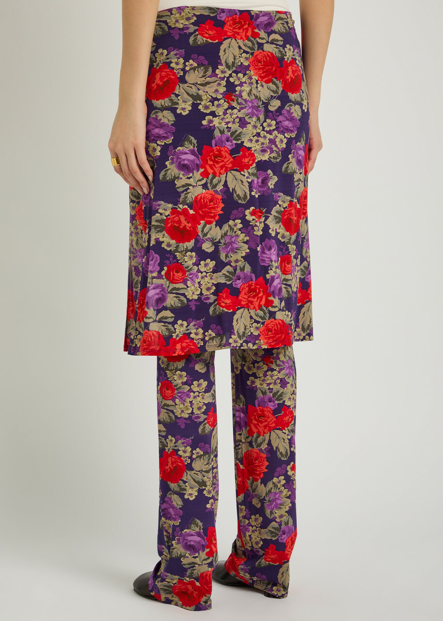 Acne Studios Intessa Skirt-effect Floral Stretch-jersey Trousers Multicoloured