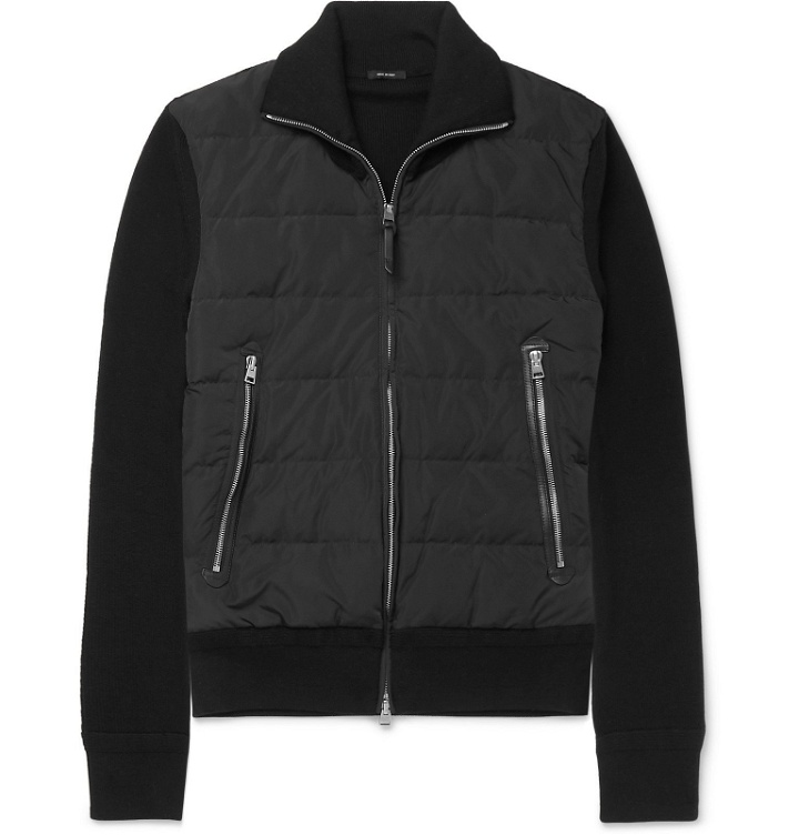 Photo: TOM FORD - Slim-Fit Merino Wool and Quilted Shell Down Cardigan - Black