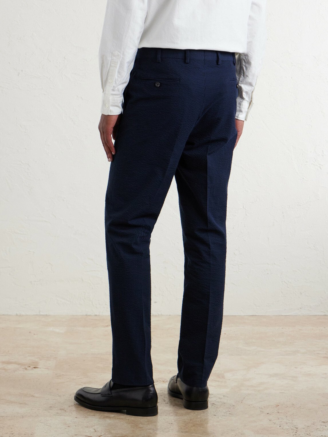De Petrillo - Straight-Leg Cotton-Seersucker Suit Trousers - Blue