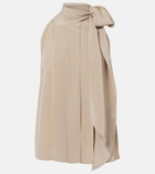 Max Mara Pleated tie-neck silk crêpe de chine top
