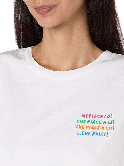 Photo: MC2 Saint Barth Woman White Cotton Jersey Crewneck T-shirt Emiilie With Mi Piace Lui... Embroidery