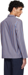 Tekla Brown & Blue Poplin Long-Sleeved Pyjama Shirt