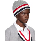 Thom Browne Gray Cable & Rib Merino Wool RWB Stripe Beanie
