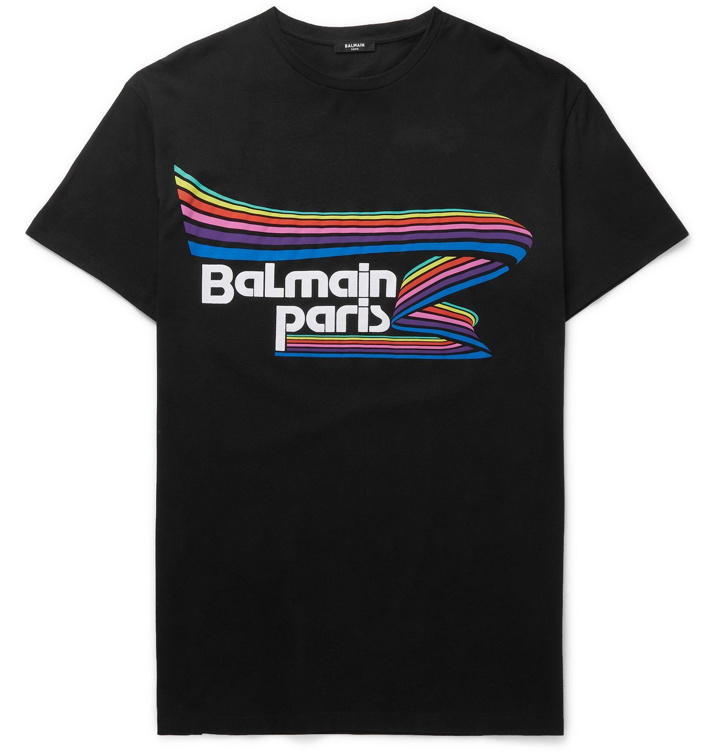 Photo: BALMAIN - Oversized Logo-Flocked Cotton-Jersey T-Shirt - Black