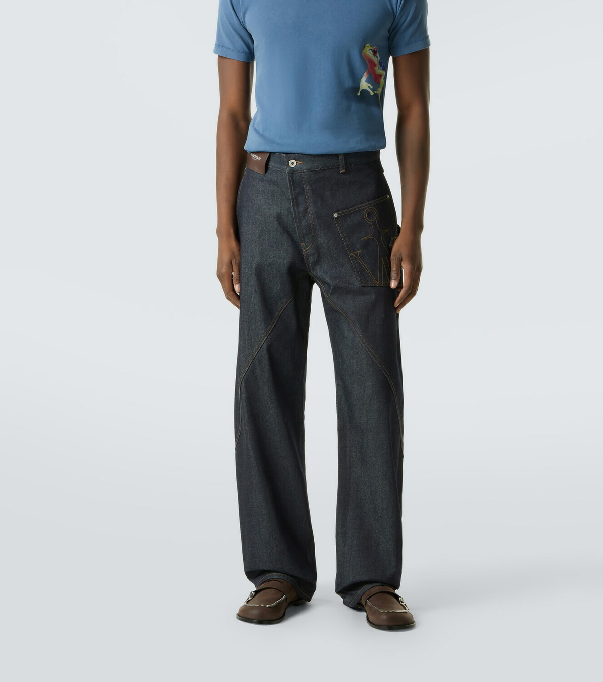 JW Anderson Twisted embroidered cotton wide-leg jeans