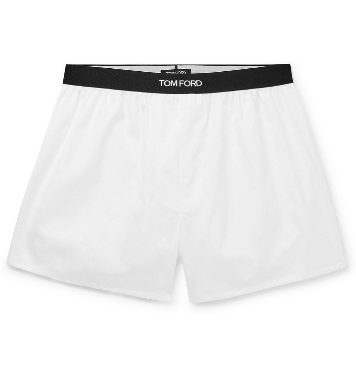 Photo: TOM FORD - Grosgrain-Trimmed Cotton Boxer Shorts - White