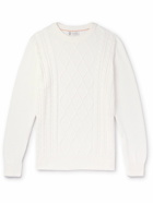 Brunello Cucinelli - Cable-Knit Wool, Cashmere and Silk-Blend Sweater - White