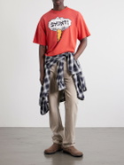 SAINT MXXXXXX - Distressed Logo-Print Cotton-Jersey T-Shirt - Red