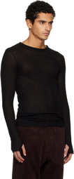 TONYWACK Black Sheer Wool Ribbed Knit T-shirt