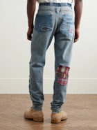 Greg Lauren - Slim-Fit Tapered Flannel Patchwork Jeans - Blue