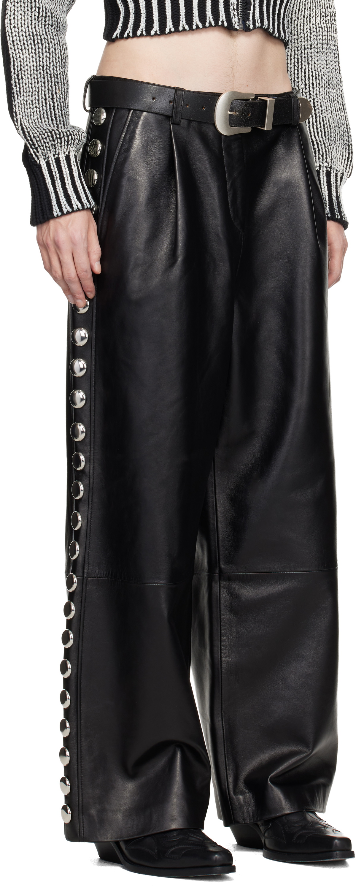 VAQUERA Black Studded Leather Pants