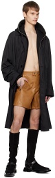 System Tan Cinch Strap Faux-Leather Shorts