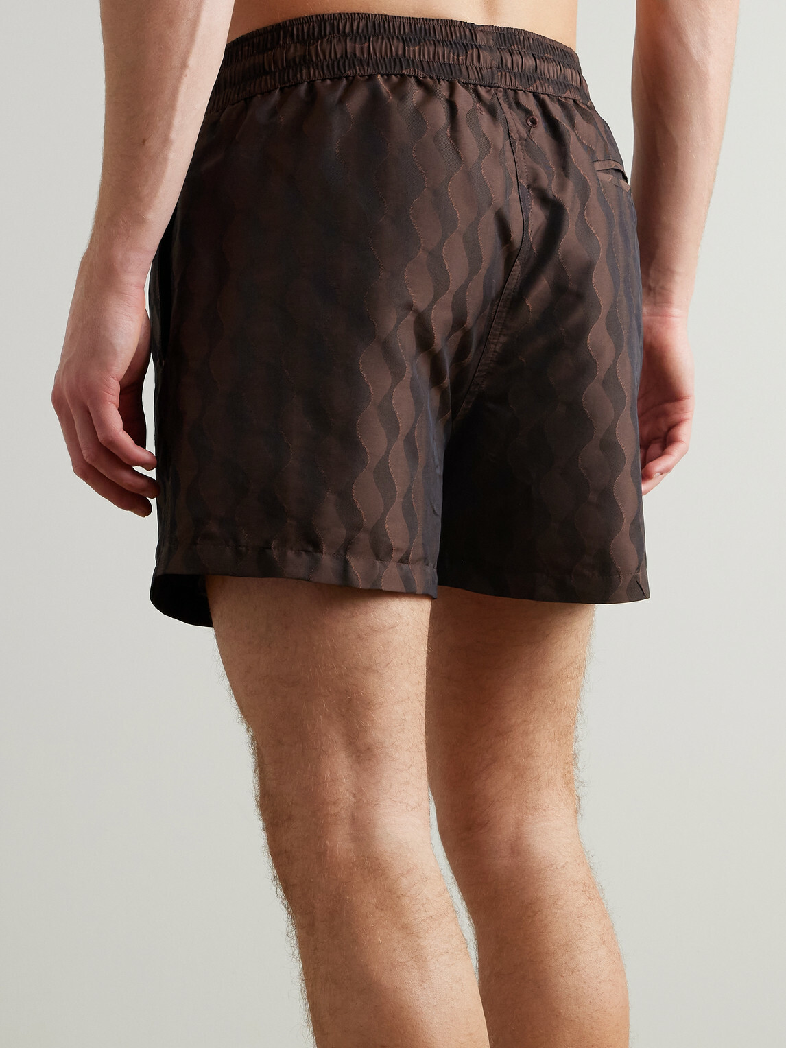 Frescobol Carioca - Rio Straight-Leg Mid-Length Recycled Jacquard Swim Shorts - Brown
