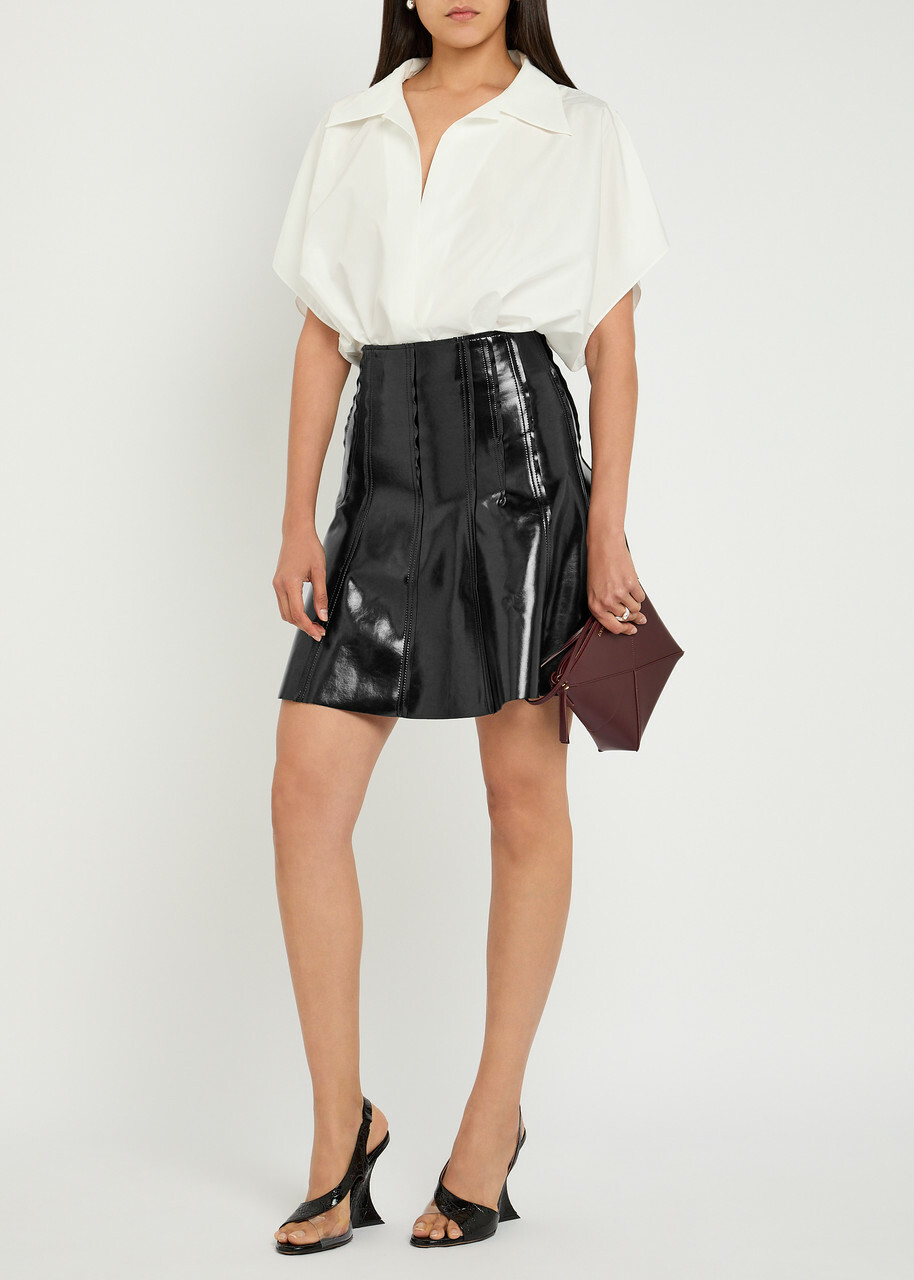 Norma Kamali Grace Faux Patent Leather Mini Skirt Black