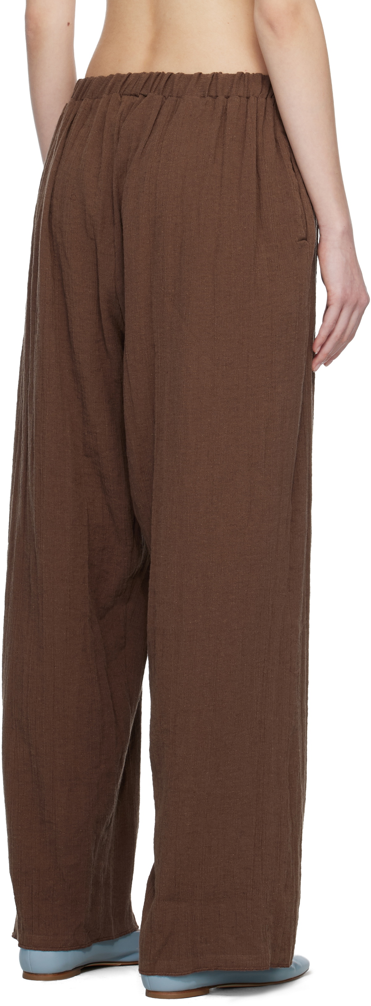 Baserange Brown Crinkle Linen Folio Lounge Pants
