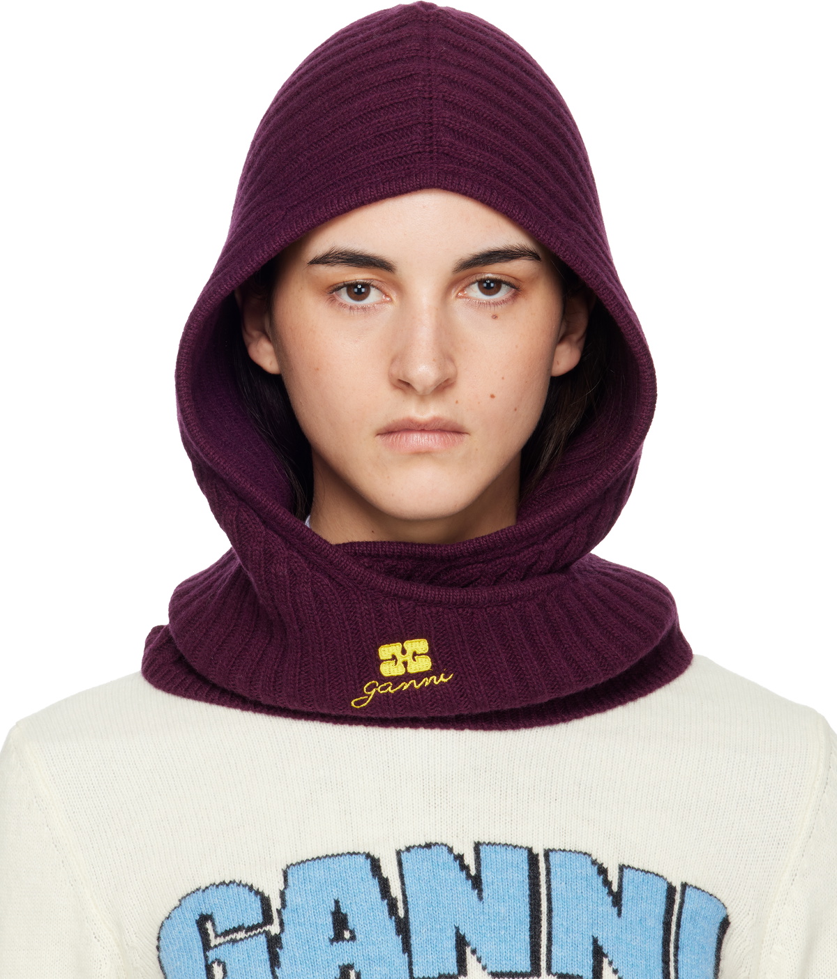 GANNI Pink Soft Wool Balaclava GANNI