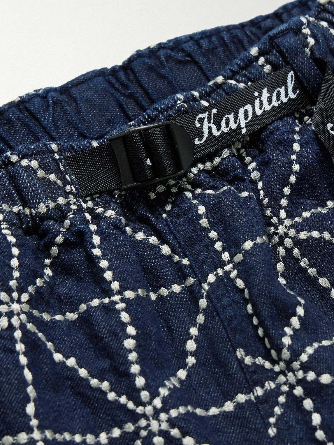 KAPITAL - Dojo Easy Wide-Leg Belted Embroidered Denim Shorts - Blue