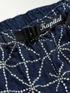 KAPITAL - Dojo Easy Wide-Leg Belted Embroidered Denim Shorts - Blue