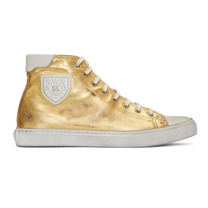 Photo: Saint Laurent Gold Bedford Mid-Top Sneakers