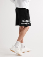 AMIRI - Straight-Leg Logo-Flocked Cotton-Jersey Drawstring Shorts - Black