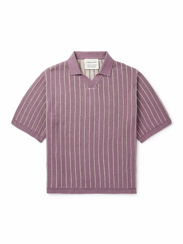 Photo: A Kind Of Guise - Mahua Striped Linen and Cotton-Blend Polo Shirt - Purple