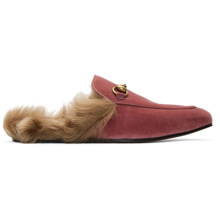 Photo: Gucci Pink Velvet Fur Princetown Slippers