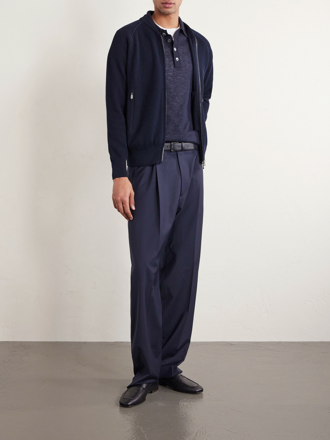 PIACENZA 1733 - Slim-Fit Honeycomb-Knit Cotton Bomber Jacket - Blue