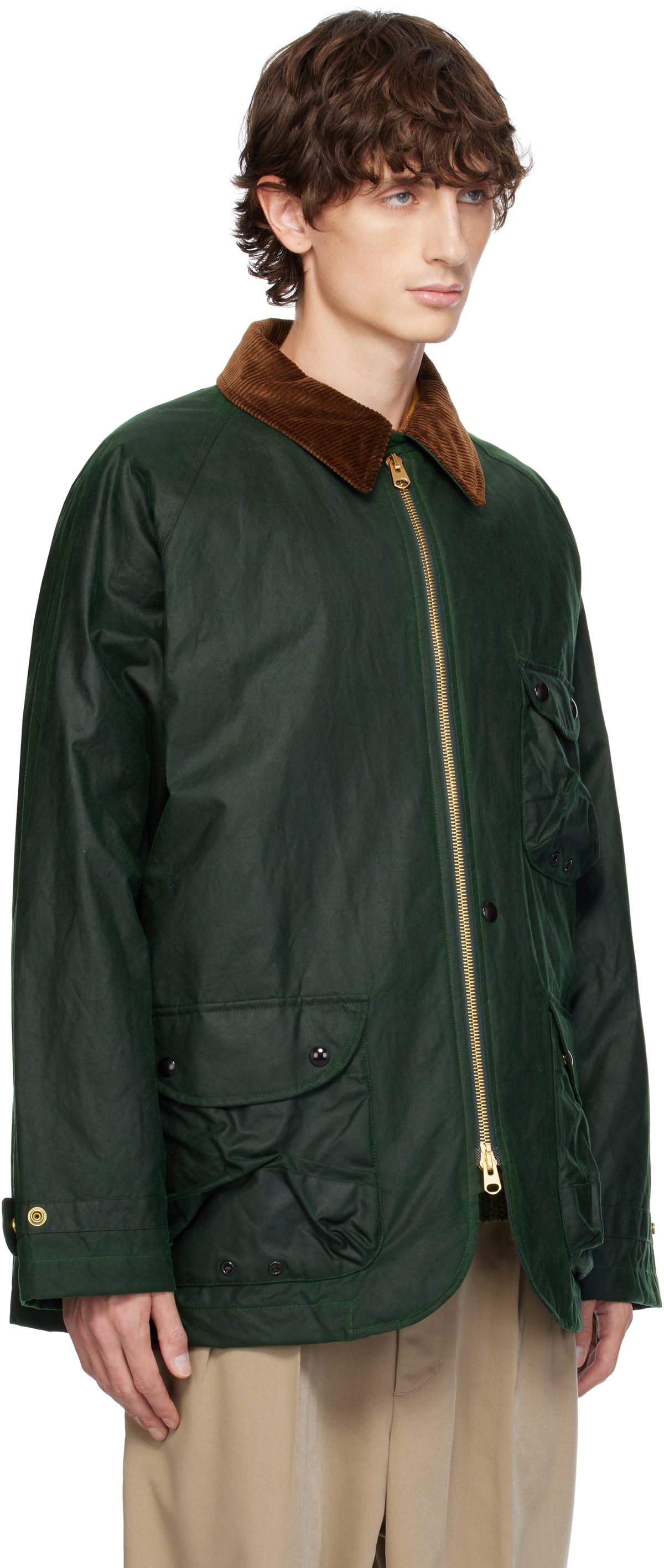 Drake's Green Waxed Coverall Jacket Drake's
