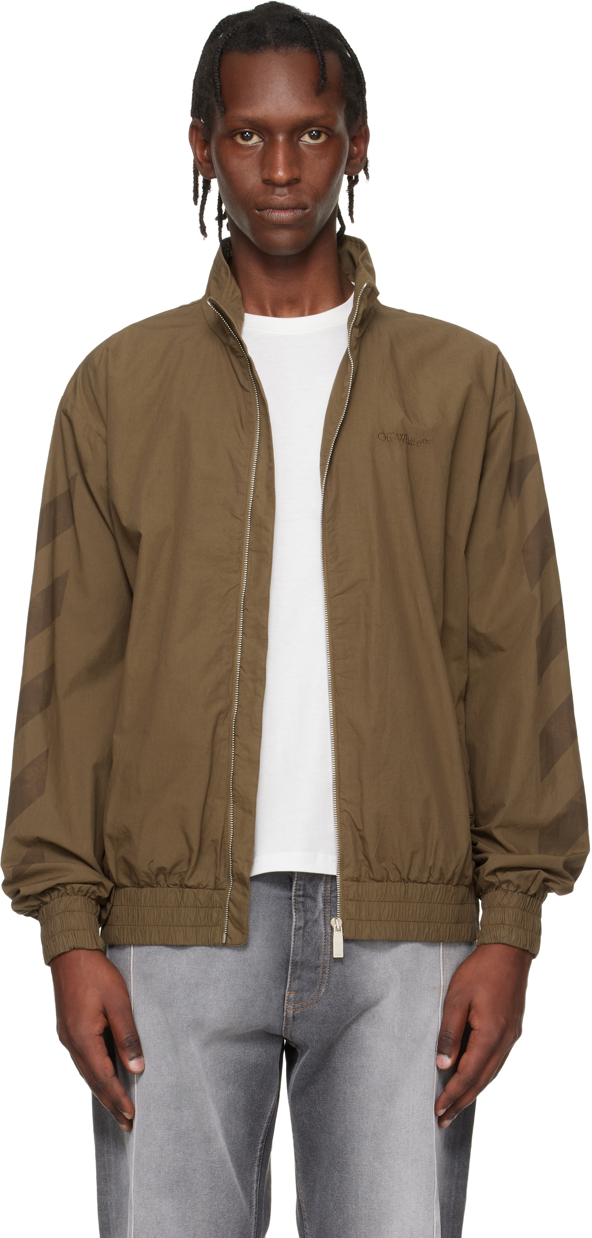 Off-White Khaki Diagonal Cotton Track Jacket