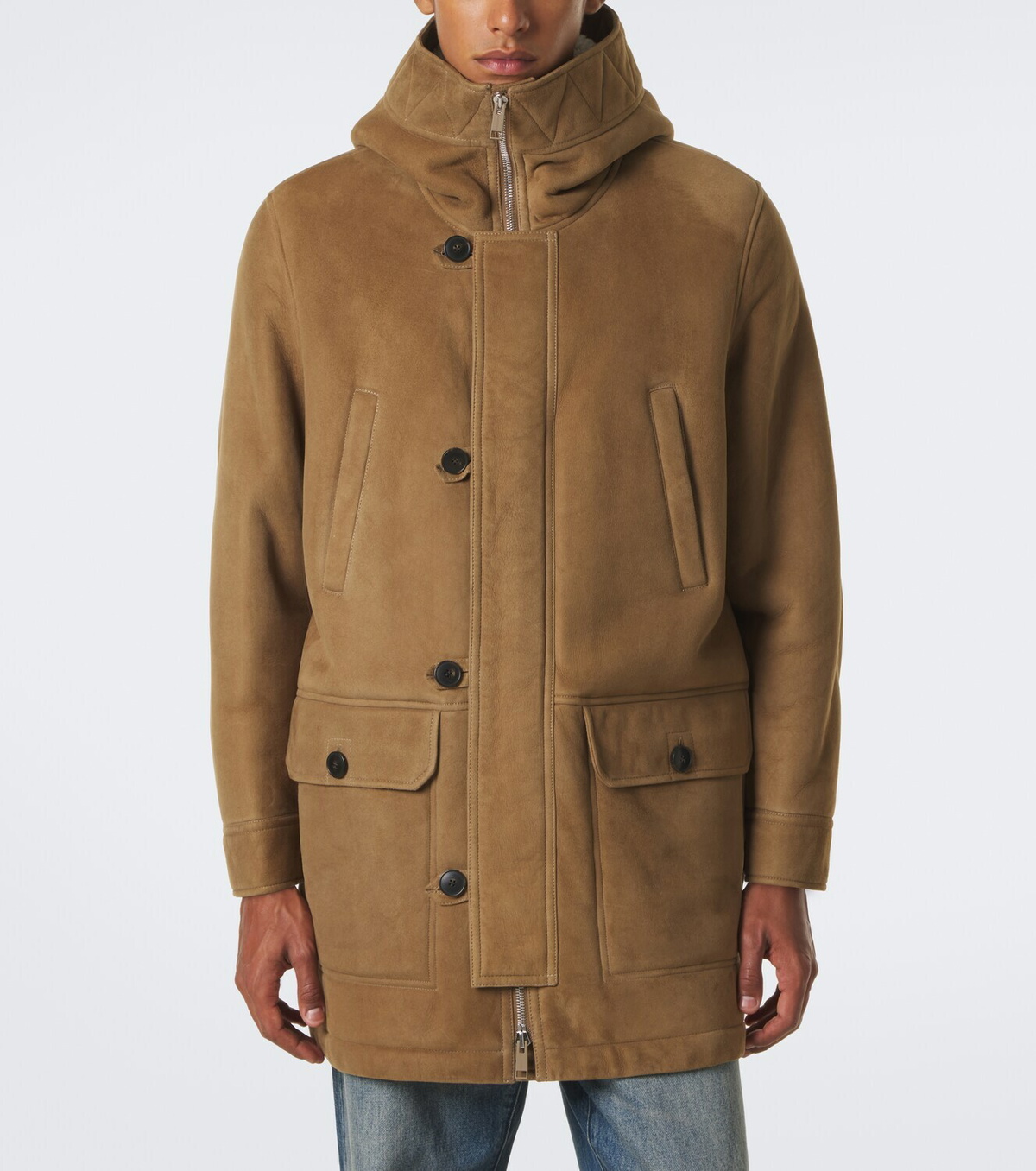 Yves Salomon Hooded shearling-lined suede parka