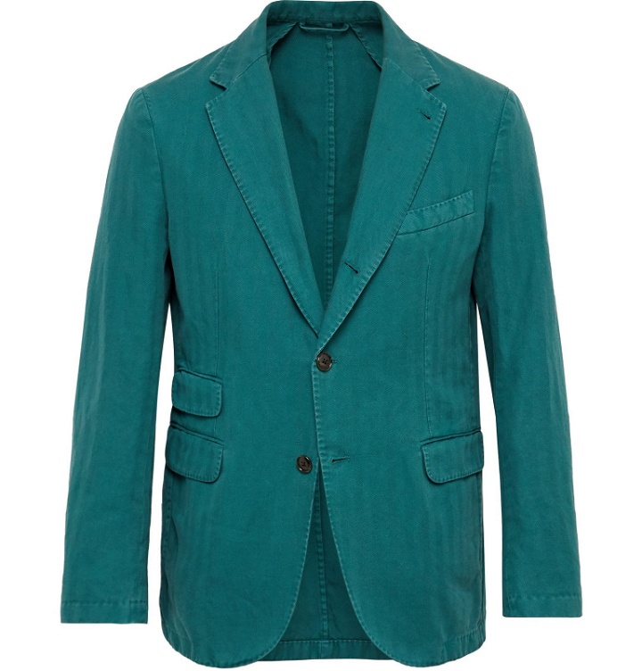 Photo: MAN 1924 - Kennedy Unstructured Linen and Cotton-Blend Suit Jacket - Blue