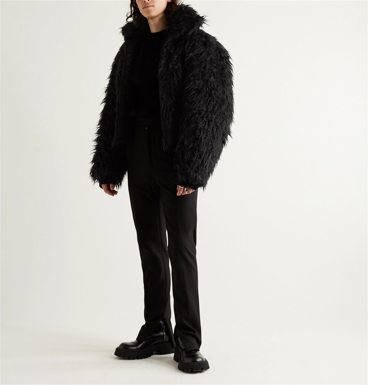 Balenciaga - Cropped Padded Faux Fur Jacket - Black Balenciaga