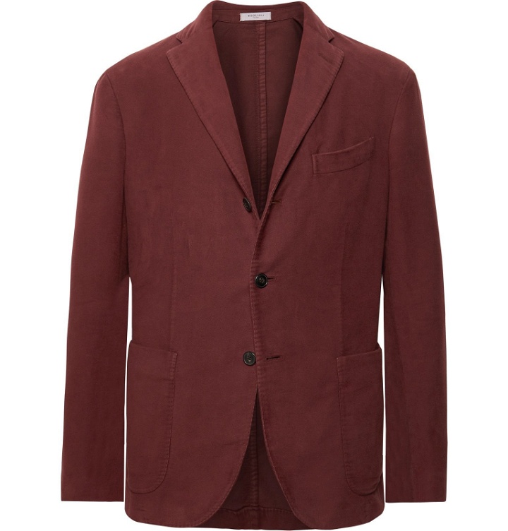 Photo: Boglioli - Navy K-Jacket Slim-Fit Unstructured Cotton-Moleskin Suit Jacket - Burgundy
