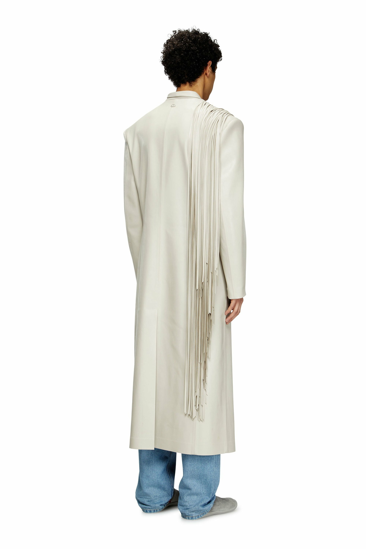 Diesel Long coat with shredded scarf fringing - Jackets Mens in Grey