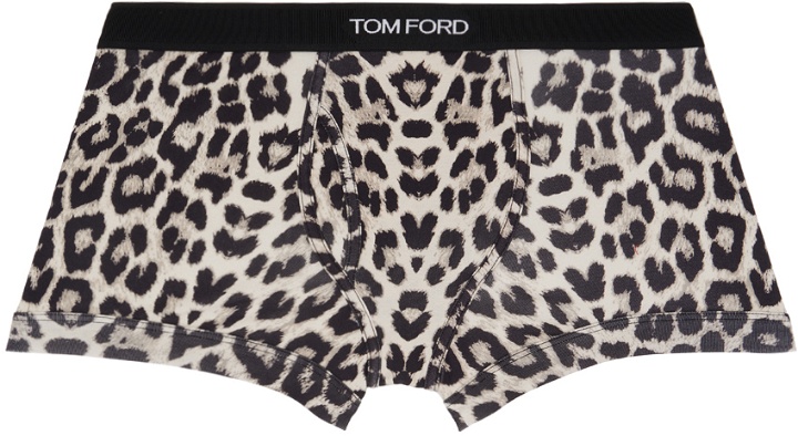 Photo: TOM FORD Off-White & Gray Snow Leopard Boxer Briefs